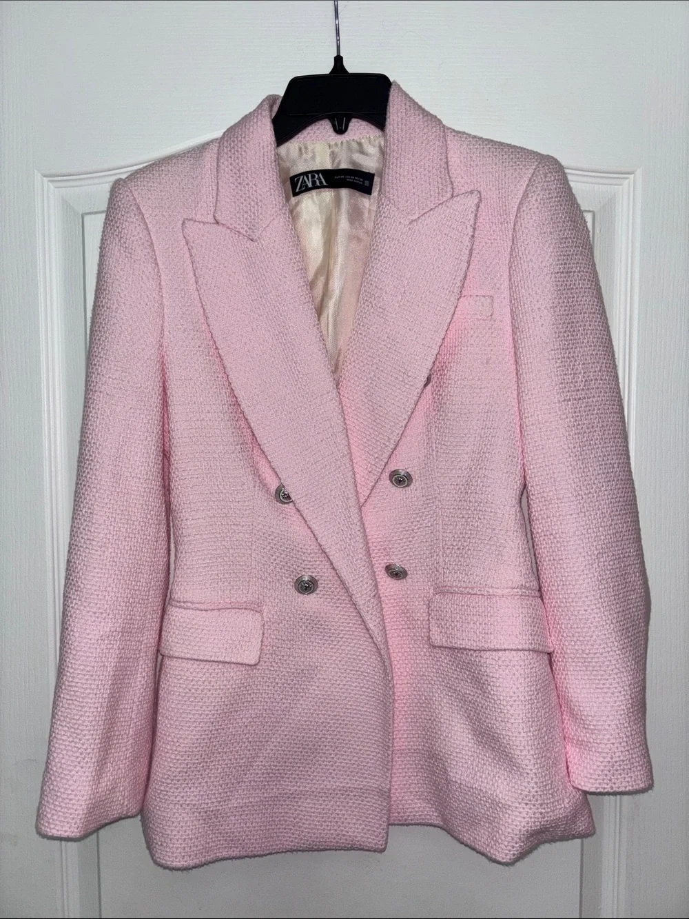 ZARA Light Pink Double-Breasted Textured Blazer - Picture 1 of 2